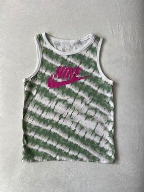 Nike Kids Green & White Tie-Dye Tank with Pink Logo